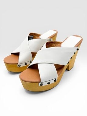 Dingo Driftwood Studded Platform Clog Sandals Wood Heel White 10 Retro NEW